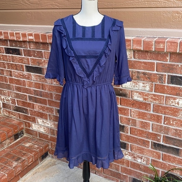 a loves a Navy Blue Ruffle Eyelet Mini Dress - Picture 1 of 8
